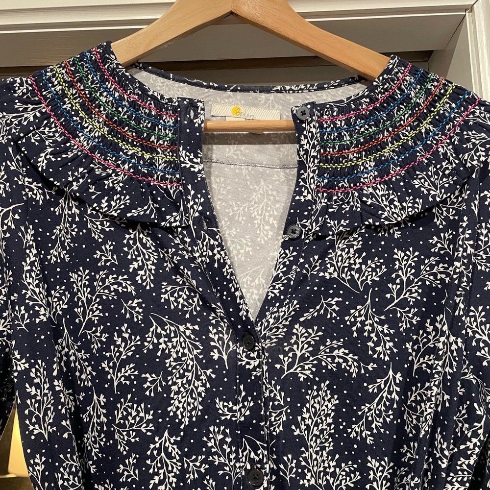 Boden navy print button down dress